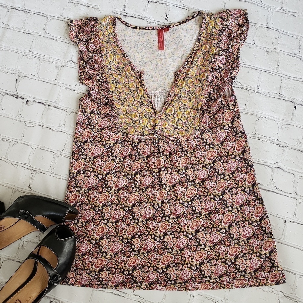 One September Ditzy Floral Flutter Sleeve Top S Cottagecore Prairie Boho